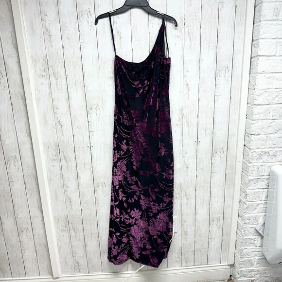 Arianna By Rachel Kaye Evening Gown One Shoulder Maxi Velvet Purple Floral Slit - Picture 1 of 10